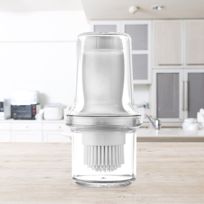 Portable Press Silicone Oil Bottle Brush Storage Cover Kitchen Tool (Grey)