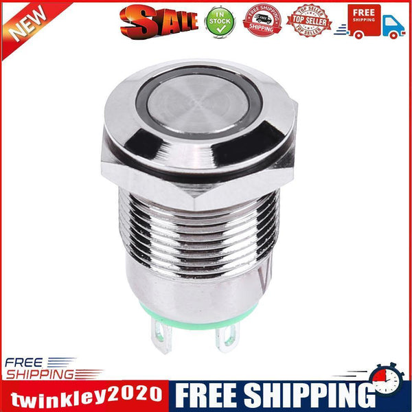 12mm 3V Waterproof Metal Button Auto-Reset Switch with LED Light(Green)