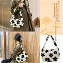 Portable Fluffy Flower Printed Satchel Autumn Women Plush Handbags Underarm Bag