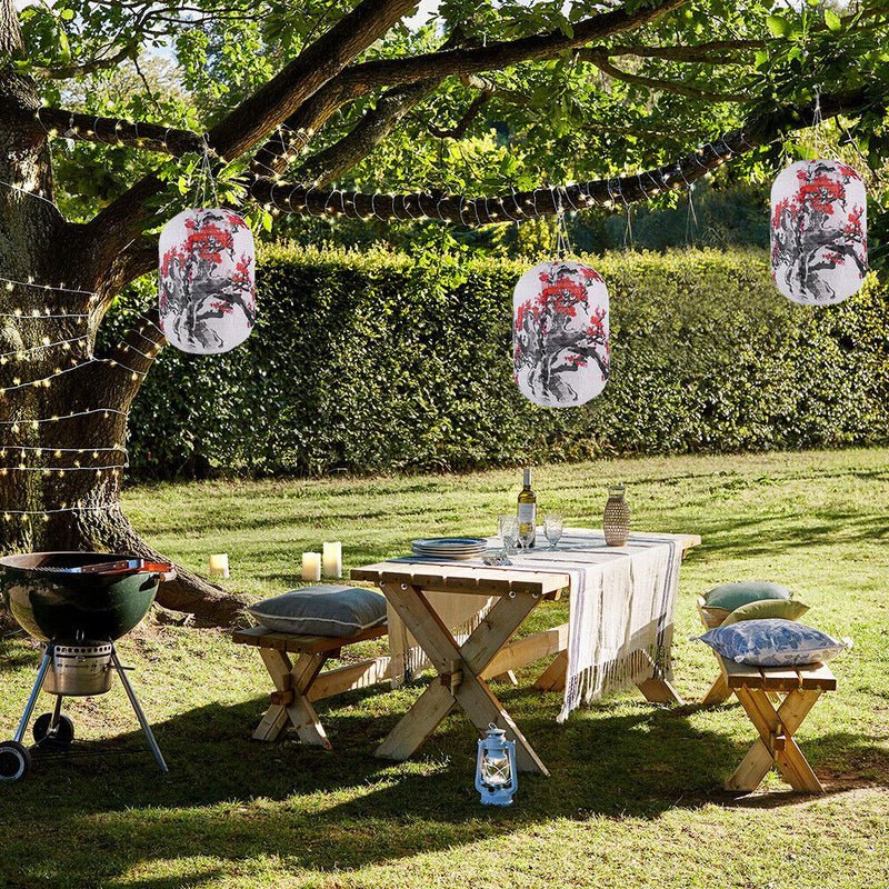 Solar Lantern Chinese Japanese Print Hanging Outdoor Garden Party Light (E)