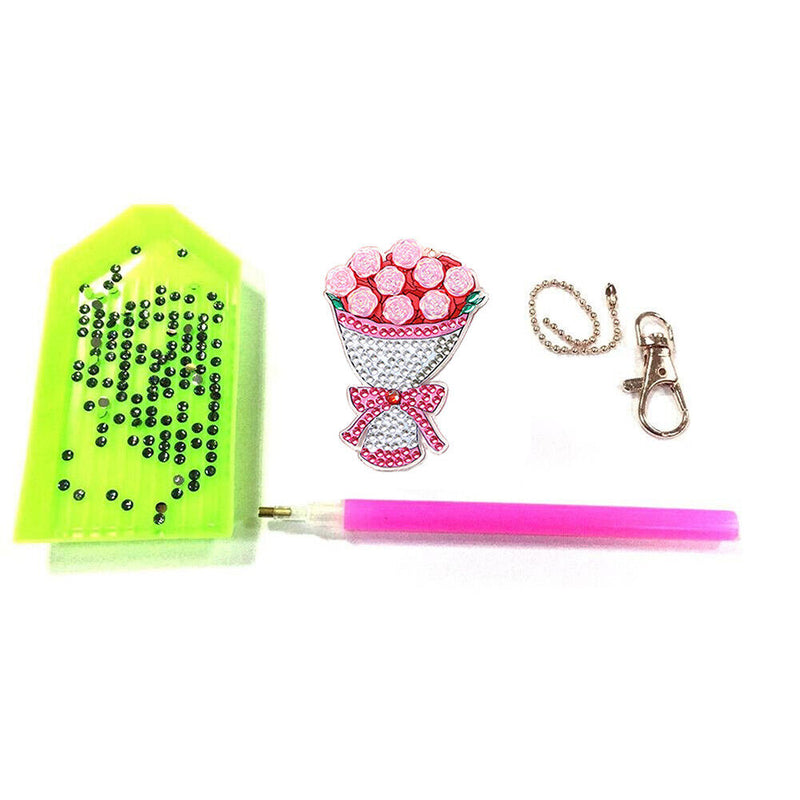5pcs Mosaic Diamond Painting Keychain 5D DIY Rhinestone Keyring Kit (AA931)