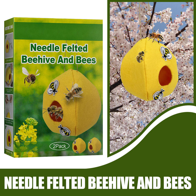DIY Felt Beehive Kit Hanging Bee Hive Cute House for Bee Outdoor (2 Pack)