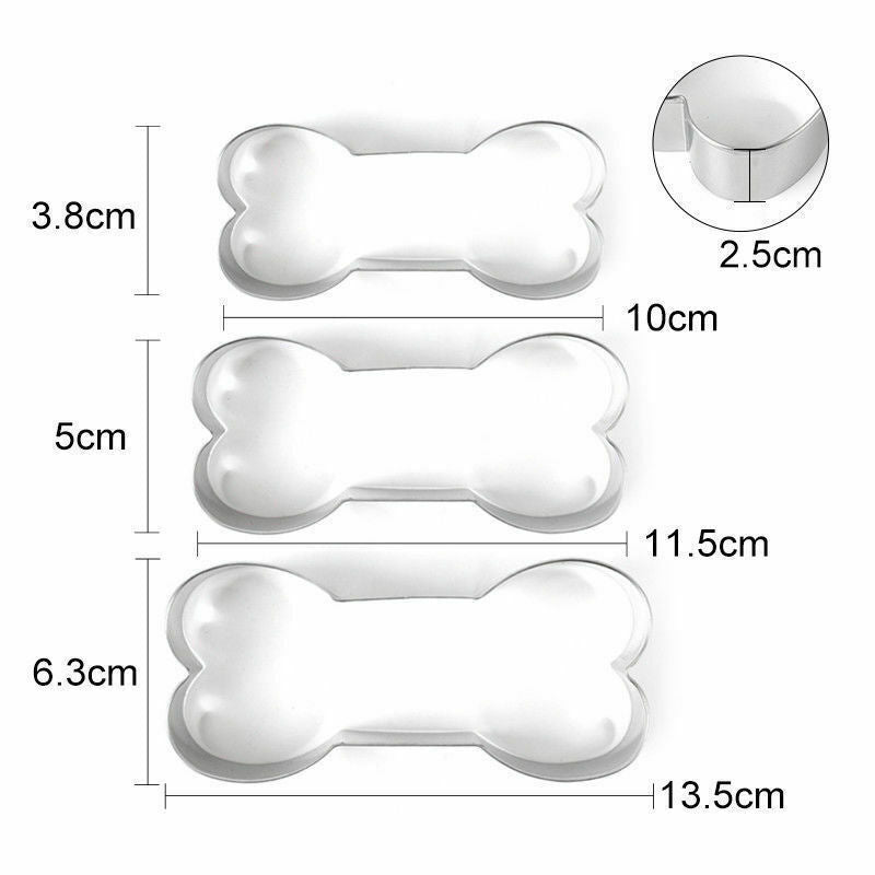 3Pcs Dog Bone Biscuit Fondant Pastry Baking Molds Stainless Steel Cookie Cutters