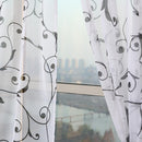 Transparent Voile Floral Print Curtains Bedroom Window Door Curtain (Black)