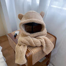 Casual Cute Bear Plush Novelty Women Caps Ear Hat Hat Scarf Set Beanies Caps