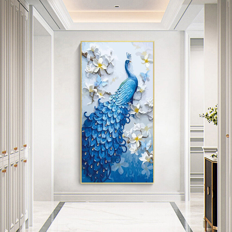 Frameless Oil Paint By Numbers DIY Peafowl Picture Craft Kit for Living Room