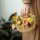 Hand-woven Rattan Storage Basket Picnic Flower Girl Wicker Pot Gift Flower E6B4