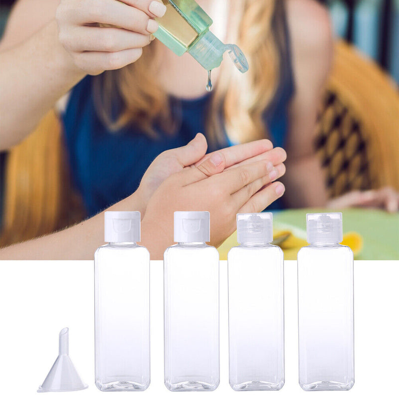 4pcs Travel Sub-Bottle 100ml Empty Plastic Flip Cap Split Bottles Funnel Set