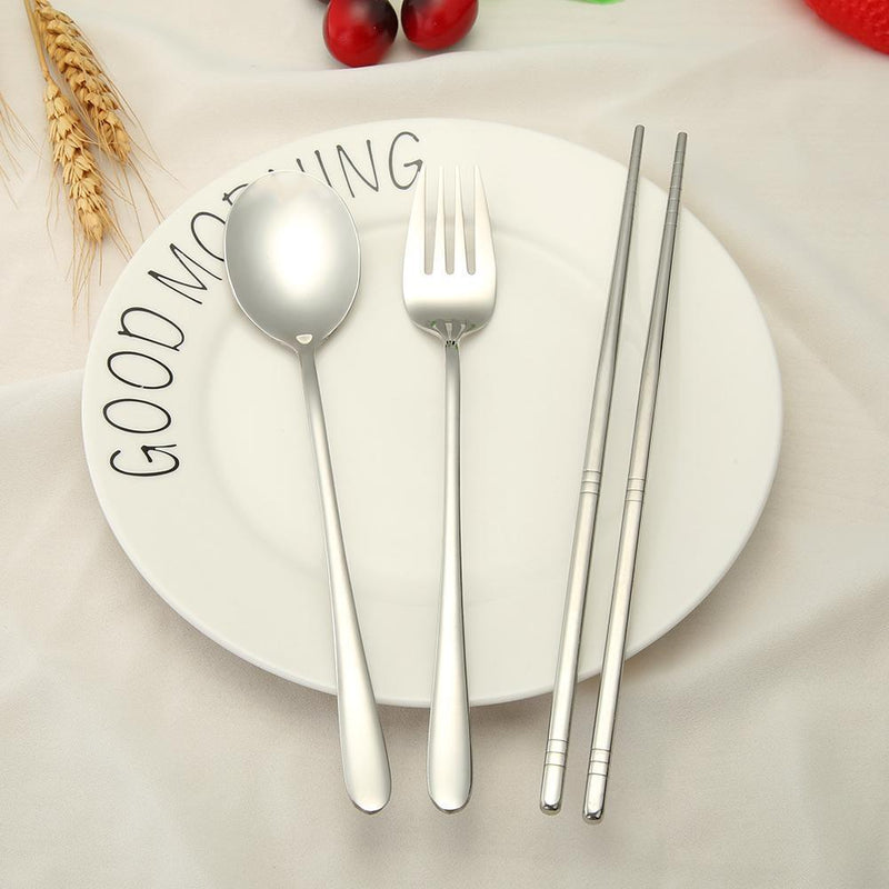 4pcs Stainless Steel Dinnerware Set Portable Chopsticks Spoon Fork Tableware
