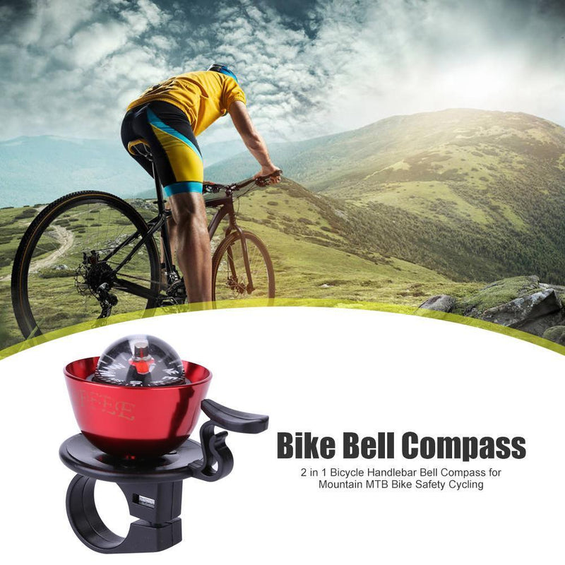 2 in 1 Bicycle Handlebar Bell Compass for MTB Bike Safety Cycling (Red)