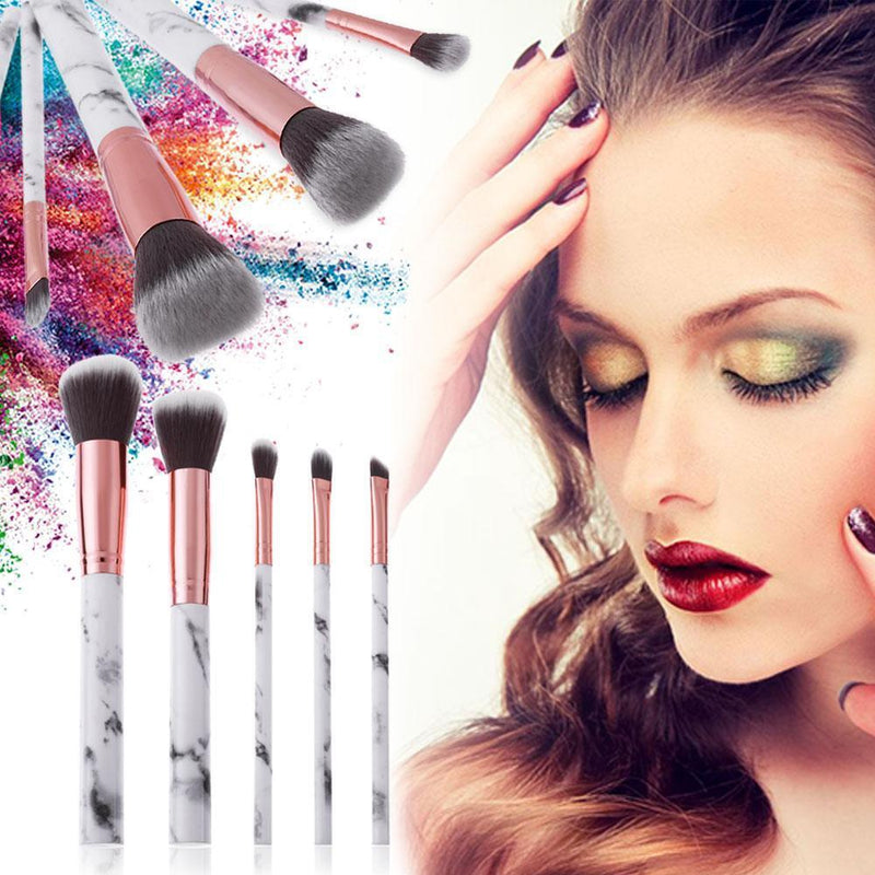 5pcs Marble Texture Eye Shadow Blush Powder Foundation Makeup Brushes Set