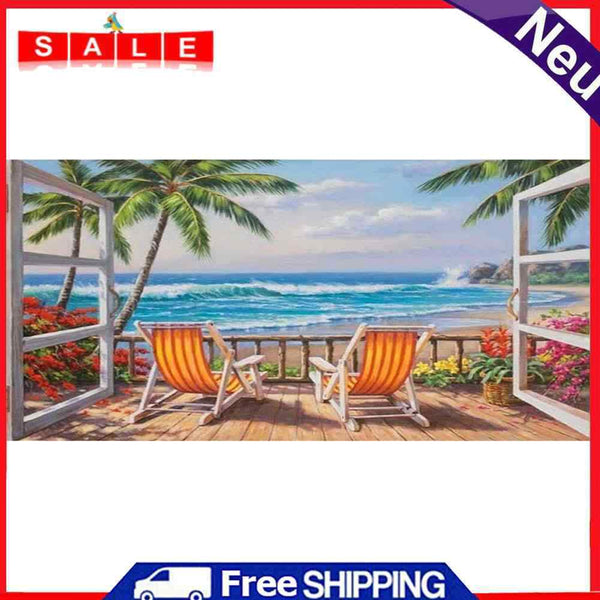 Balcony Sea View Oil Paint By Numbers Kits DIY Wall Art Picture Craft Home Decor