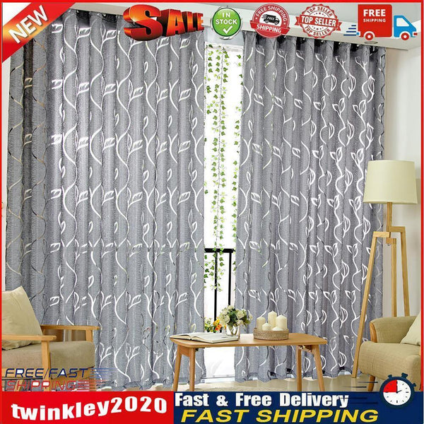 2m Semi Blackout Curtain Simple Vine Leaf Partition Window Decor(Grey) Newly