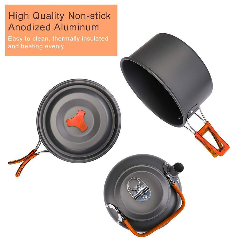 Outdoor Camping Hiking Cookware Cooking Pan+Fry Pan+Kettle+Spoon Fork+Cup+Kni