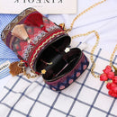 Woven Bucket Shoulder Bag Women Ethnic Tassel Chain Crossbody Bag (Red)