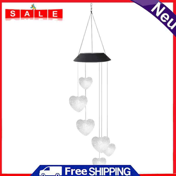 6LED Solar Powered Love Heart Wind Chimes Light Garden Hanging Lamp Decoration