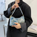 Retro Women Oil Painting Flower Printed Shoulder Underarm Bag Casual Handbags
