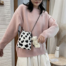 Girl Small Pouch Handbags Cow Milk Print Plush Drawstring Bag Crossbody Bag