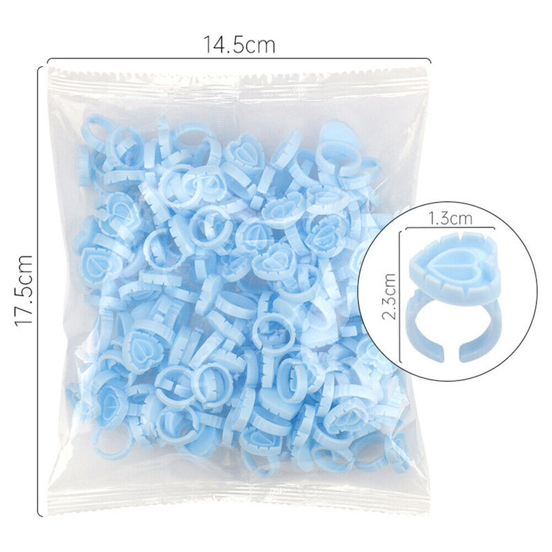 100pcs Heart Eyelash Extension Glue Ring Holder Eyelash Glue Cup (Blue)