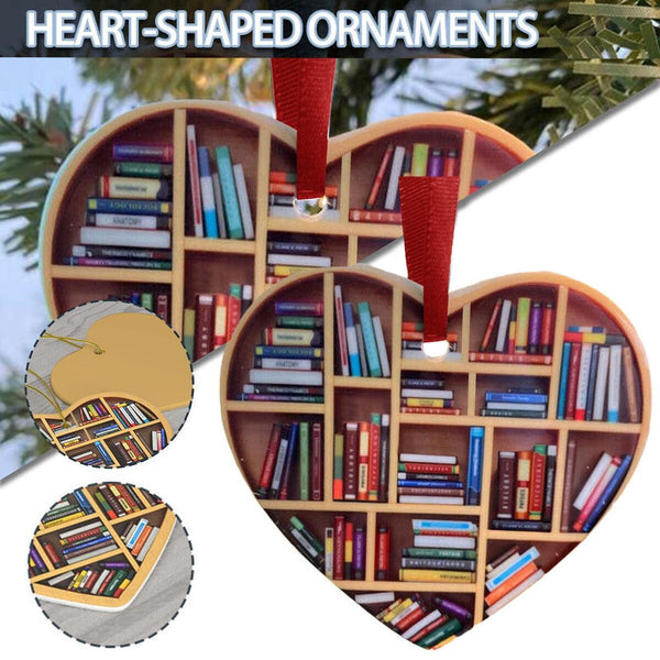 Book Lovers Heart-Shaped Bookshelf Pendant Ornament Christmas Tree Gifts FAST S#