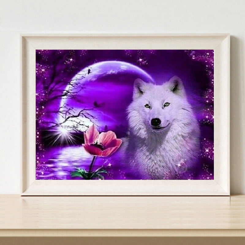 DIY Paint By Number Kit White Wolf Moonlight No Frame for Home Decoration