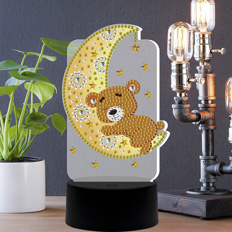 DIY Diamond Painting LED Light Moon Bear Embroidery Night Lamp Needlework Set