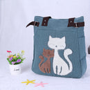 Women handbag canvas bag with cute cat fashion ladiesl bags(light green)
