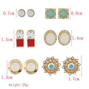 6 Pairs Earrings Set Rhinestone Geometric Round Mixed Ear Stud Women Jewelry