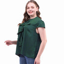 Solid Tops Women Ruffle O-neck Cup Sleeve Plus Size T-shirts (Green XXL)