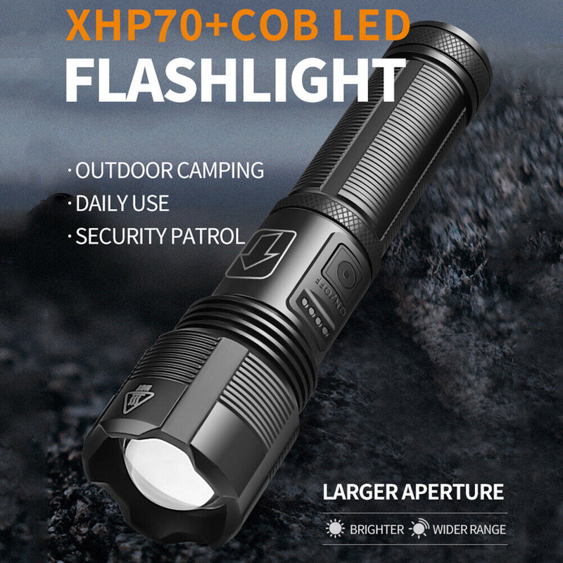 6 Speed Powerful LED Flashlight XHP70 COB Torch Rechargeable