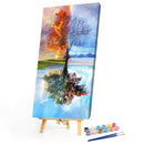 Frameless Oil Paint By Numbers Four Seasons Tree DIY Canvas Picture Craft
