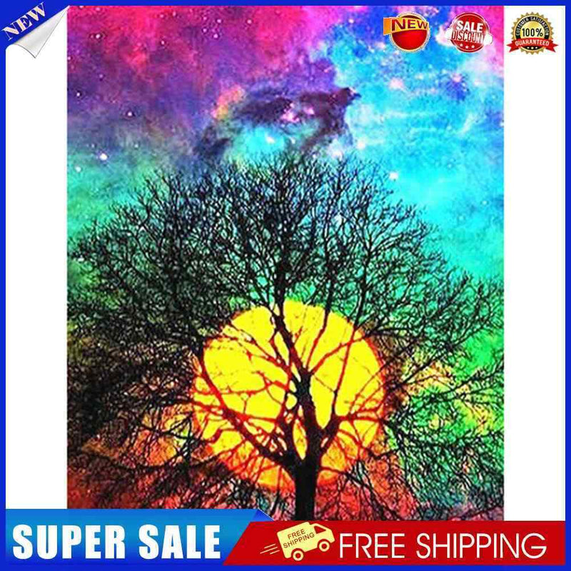 #A 5D DIY Diamond Painting Sunrise Tree Square Diamond Rhinestone Decoration