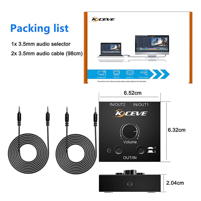 Dual Way Audio Switch Splitter Box Adapter 2 In 1 Out / 1 In 2 Out Switcher