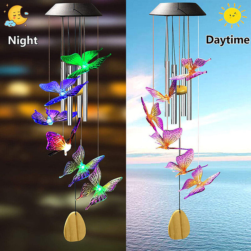 Colorful LED Solar Light Outdoor Wind Chime Butterfly Pendant Lamps (B)