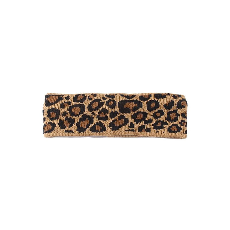 Women Leopard Headwear Crochet Head wrap Knitted Headband Bowknot Turban