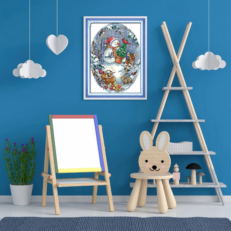 14CT Partial Cross Stitch Snowman Counted DIY Embroidery Kits Handmade Art