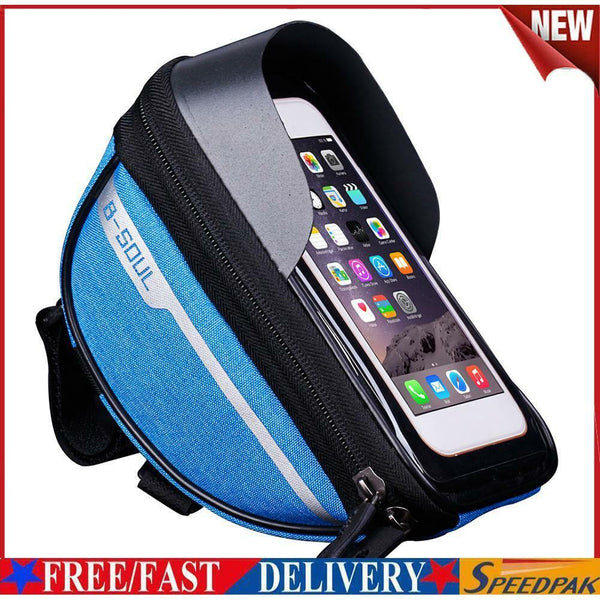 Bike Front Frame Touch Screen Waterproof Phone Bag Top Tube Pannier (Blue) #F