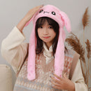LED Glowing Cartoon Rabbit Hat Beanie Winter Plush Moving Bunny Ear Earflaps Cap