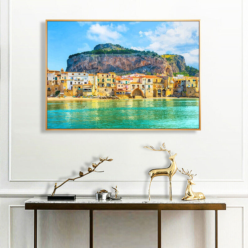 Coastal Village Hand Painted Picture Oil Painting By Numbers DIY No Frame Gift
