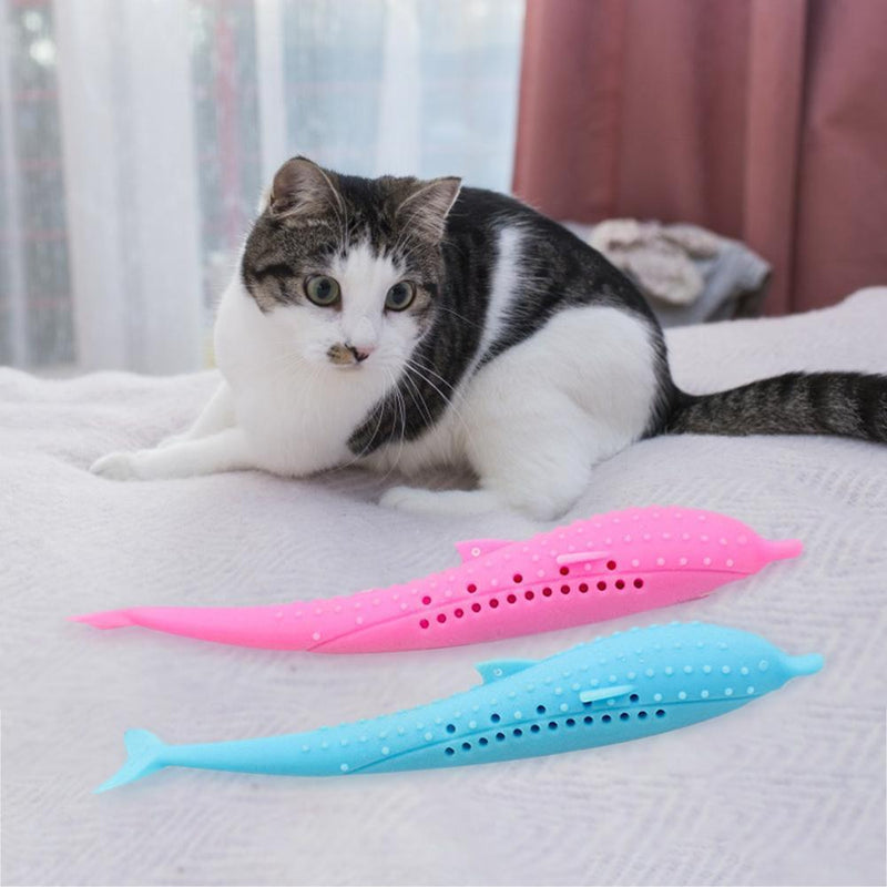2pcs Silicone Catnip Fish Toothbrush Pet Molar Stick Cleaning Interactive T