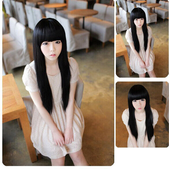 Addorable Girl Lady Long Straight Clip On Hair Extension Black Fibre  60cm