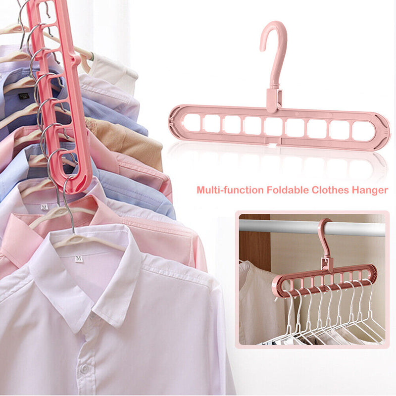 Clothes Wardrobe Hanger Hook Clothing Hanging Rack Shelf Organizer (Pink) Newly