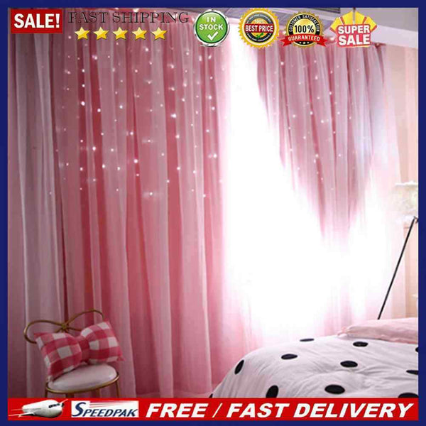 1pc Hollowed Star Shading Window Curtain Drapes Purdah for Living Room(Pink
