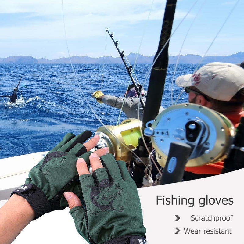 1 Pair Skidproof Half Finger Cycling Fishing Anti-Slip Glove(Green)