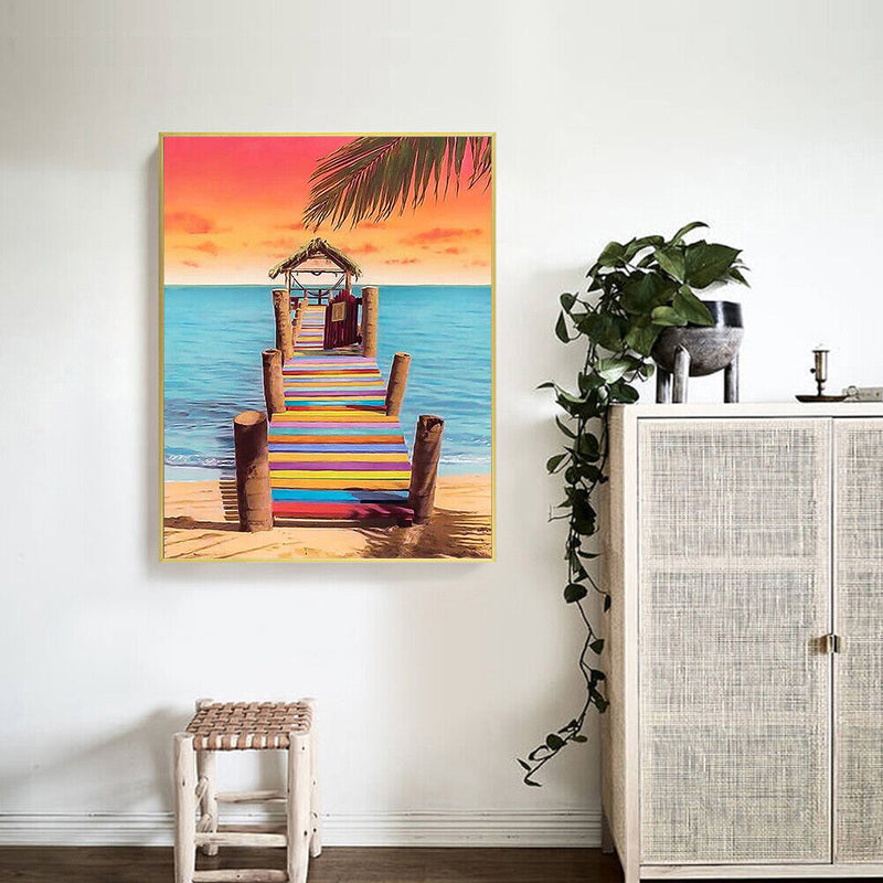 Seaside Step Drawing Frameless DIY Oil Paint by Numbers Canvas Home Decor