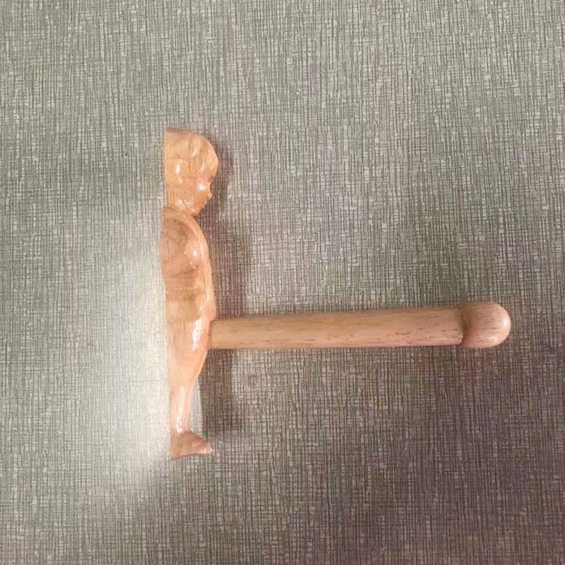 Creative Toilet Paper Roll Holder Statue Funny Wood Boy Shape Tissue Towel Stand