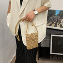 Straw Messenger Bag Boho Beach Hollow Shoulder Small Phone Purse (Khaki)