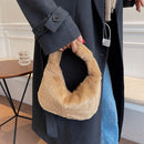 Women Pure Color Plush Small Shoulder Bags Fluffy Underarm Handbags (Camel)