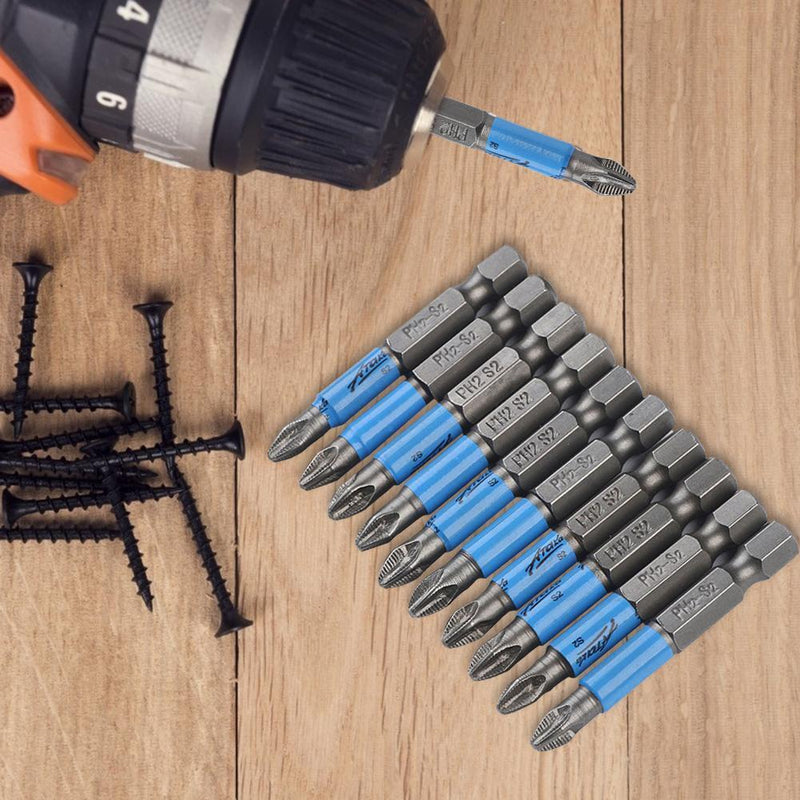 50mm PH2 S2 Cross Bit Drill Head Hex Shank Screwdriver Drill Bit (10pcs)