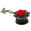 Acrylic Ear Gauge Plug Alloy Rose Ear Expander Unisex Jewelry(Red)(10mm)
